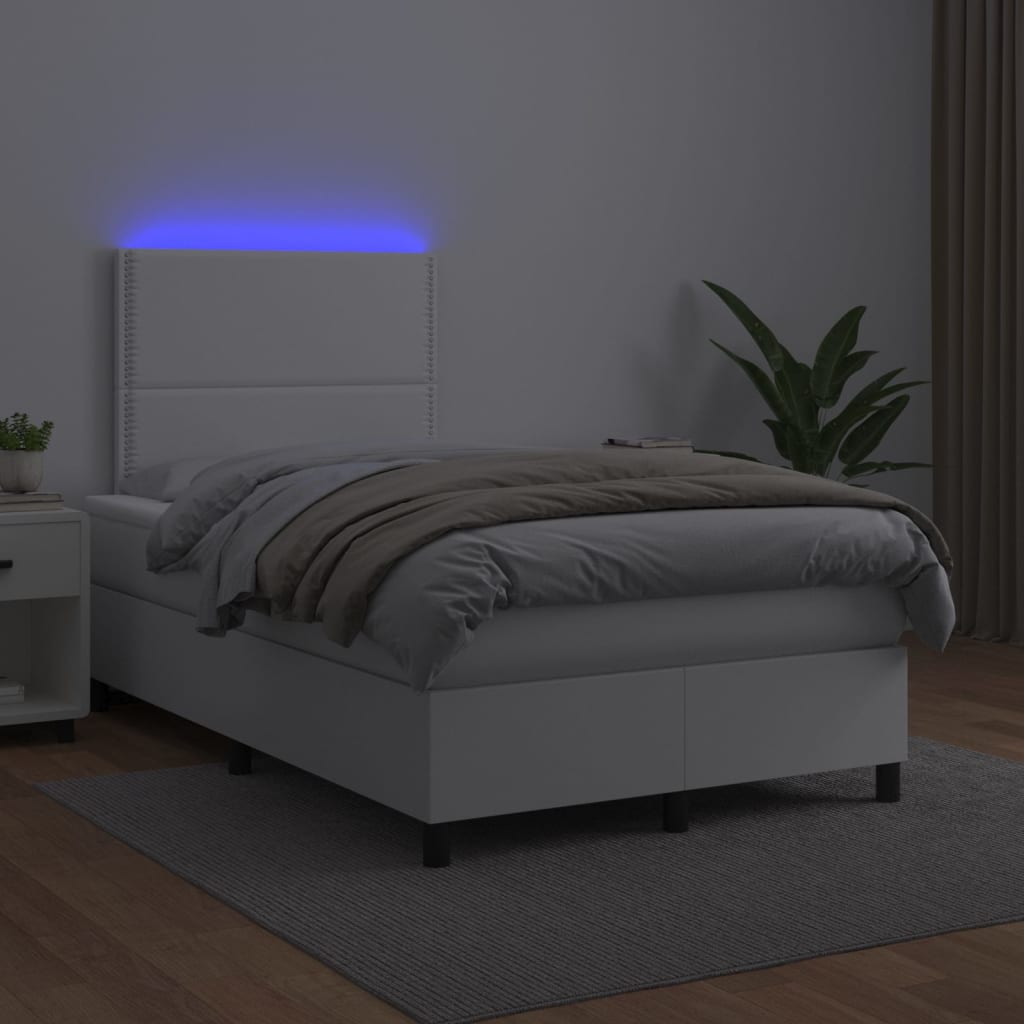 Sommier à lattes de lit matelas LED blanc 120x190 cm similicuir - XIOS