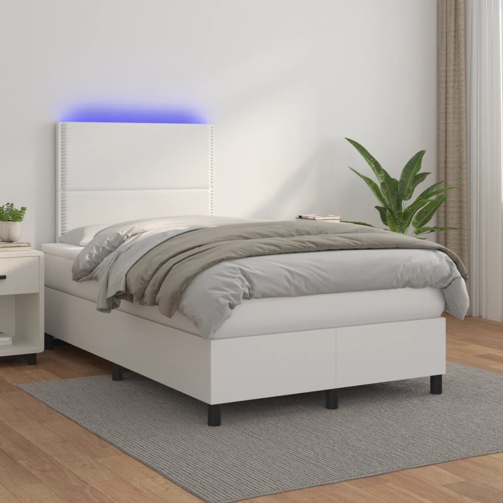 Sommier à lattes de lit matelas LED blanc 120x190 cm similicuir - XIOS