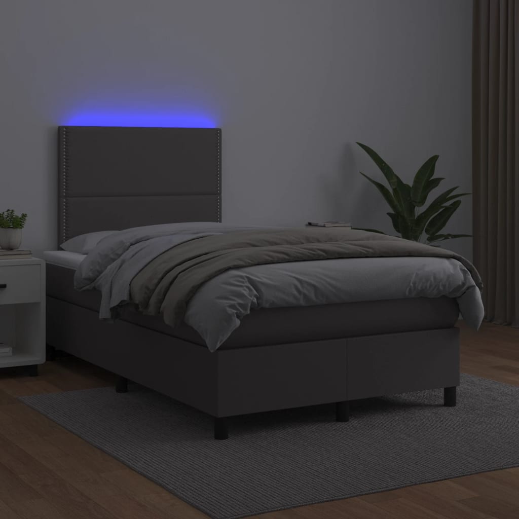 Sommier à lattes de lit matelas LED gris 120x190 cm similicuir - XIOS