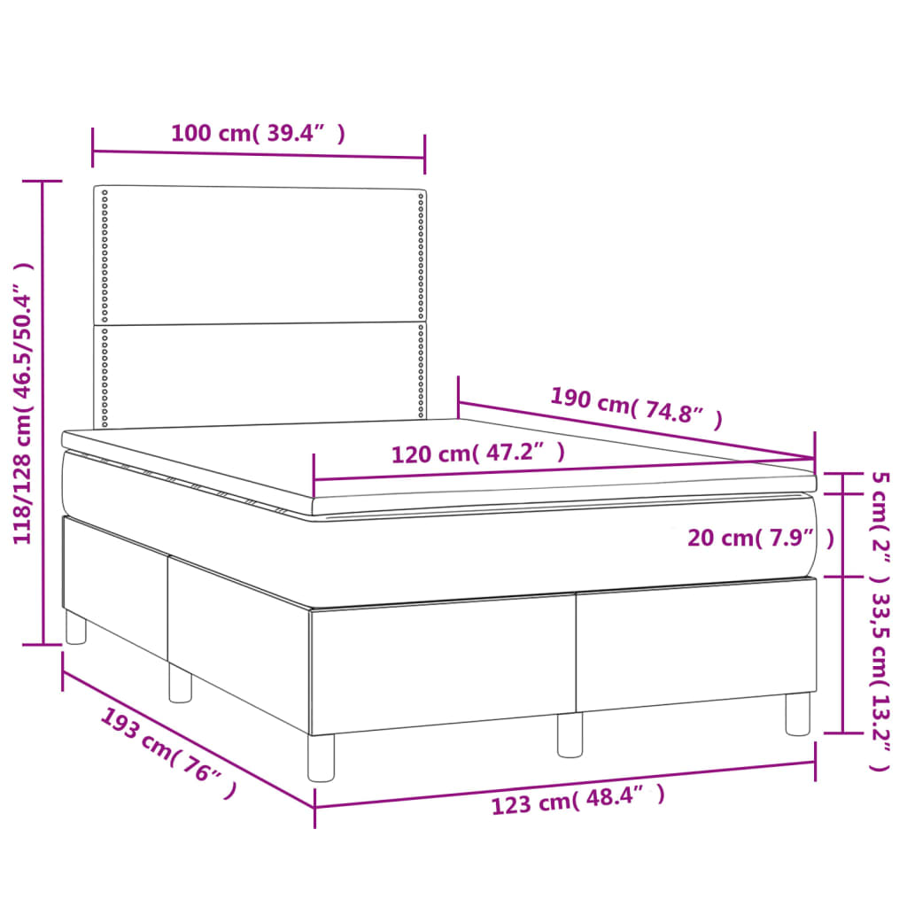 Sommier à lattes de lit matelas LED gris 120x190 cm similicuir - XIOS