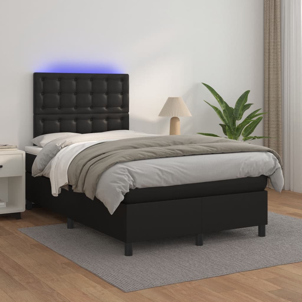 Sommier à lattes de lit matelas LED noir 120x190 cm similicuir - XIOS