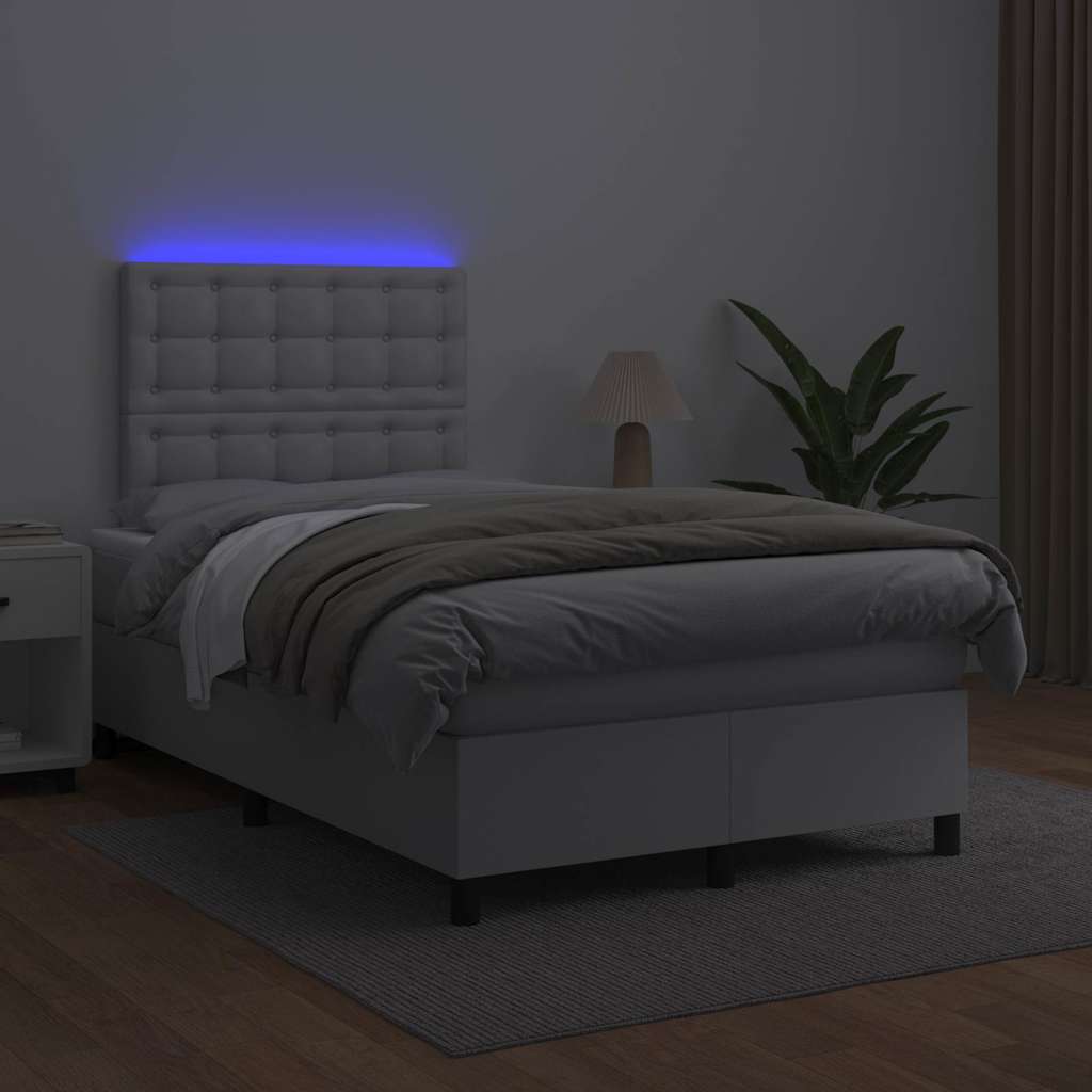 Sommier à lattes de lit matelas LED blanc 120x190 cm similicuir - XIOS