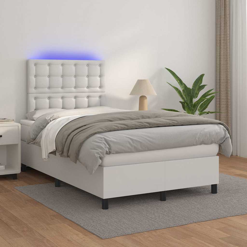 Sommier à lattes de lit matelas LED blanc 120x190 cm similicuir - XIOS