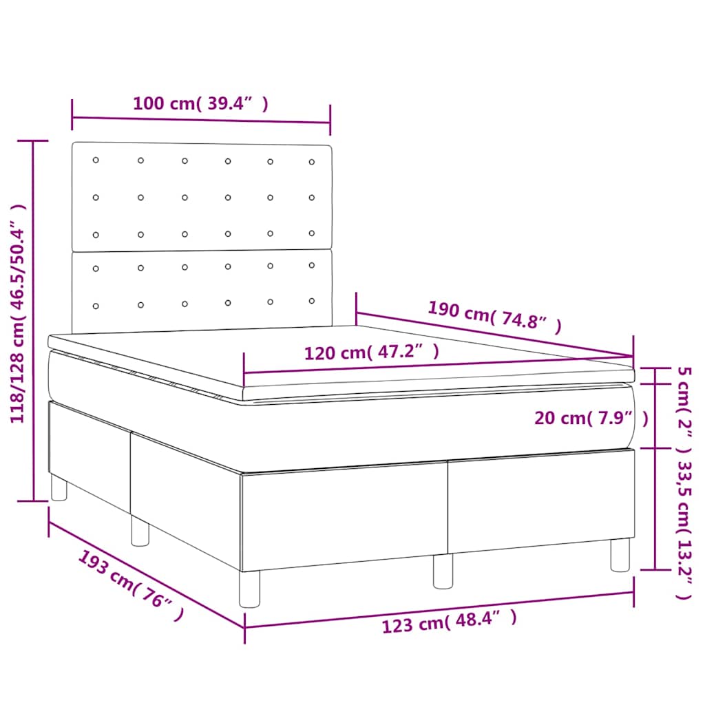 Sommier à lattes de lit matelas LED blanc 120x190 cm similicuir - XIOS