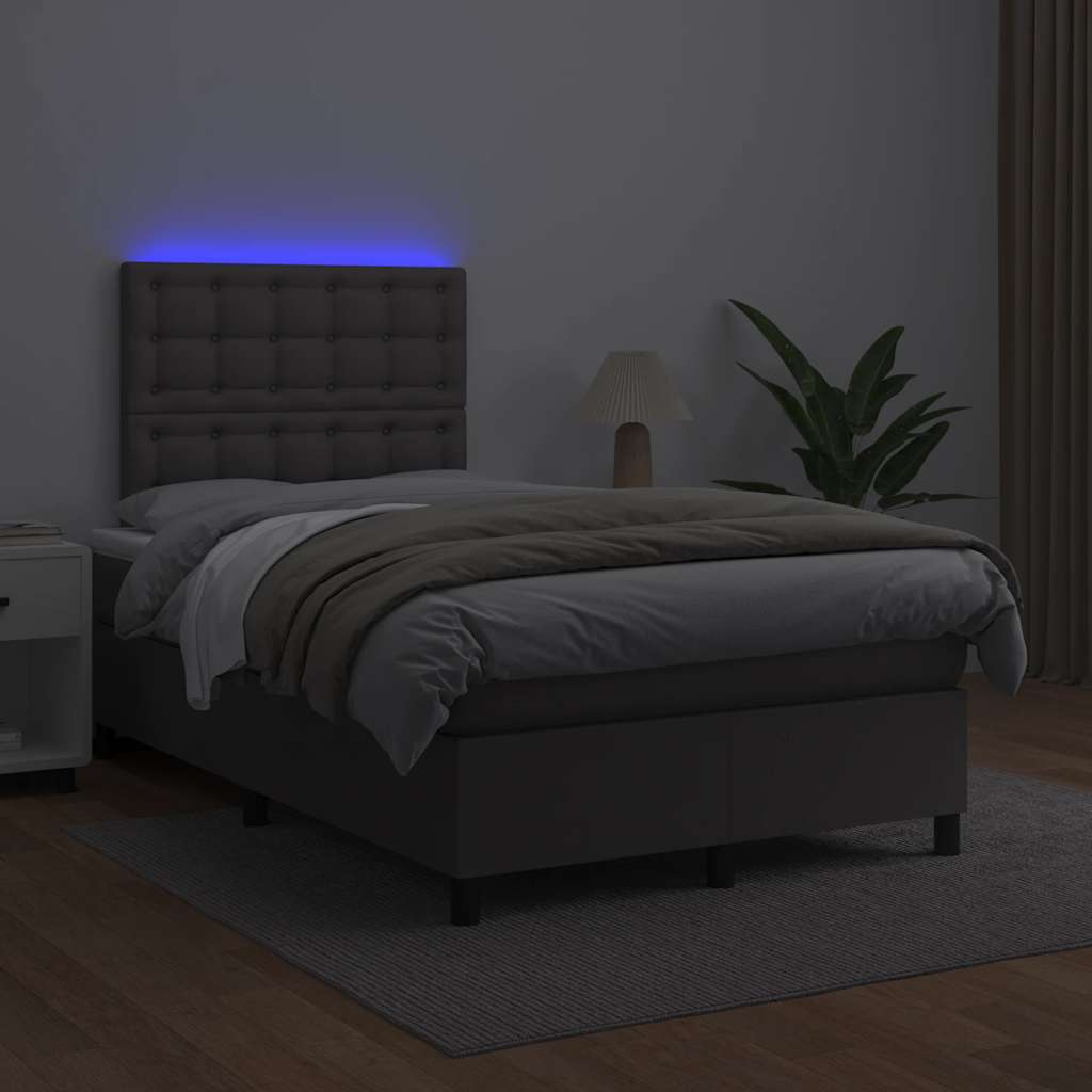 Sommier à lattes de lit matelas LED gris 120x190 cm similicuir - XIOS