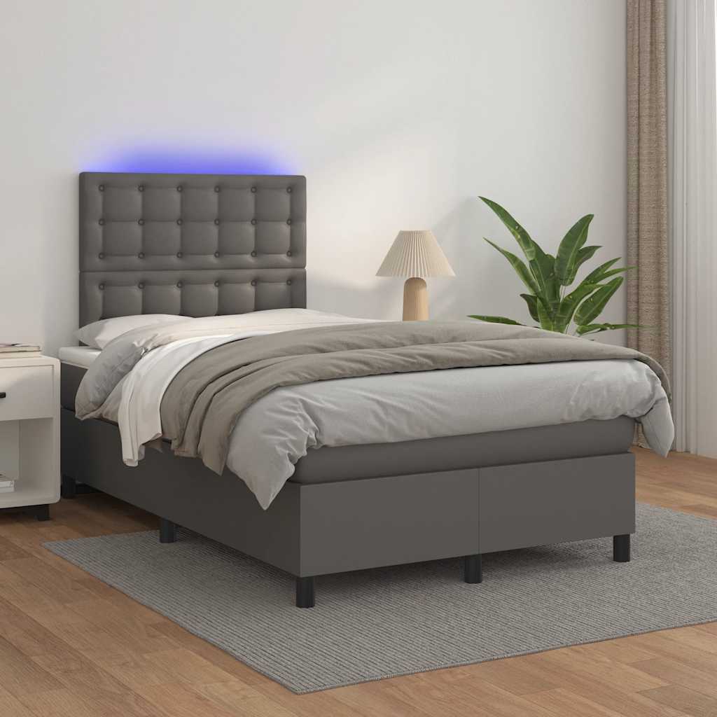 Sommier à lattes de lit matelas LED gris 120x190 cm similicuir - XIOS