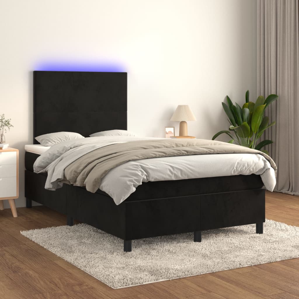 Sommier à lattes de lit et matelas LED noir 120x190 cm velours - XIOS