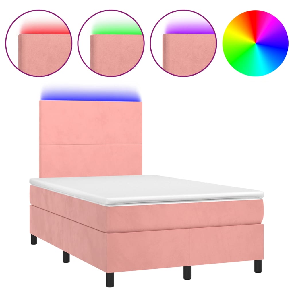 Sommier à lattes de lit et matelas LED rose 120x190 cm velours - XIOS