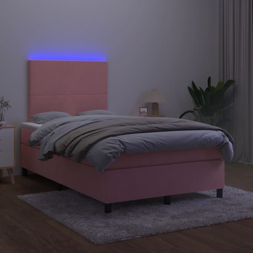 Sommier à lattes de lit et matelas LED rose 120x190 cm velours - XIOS