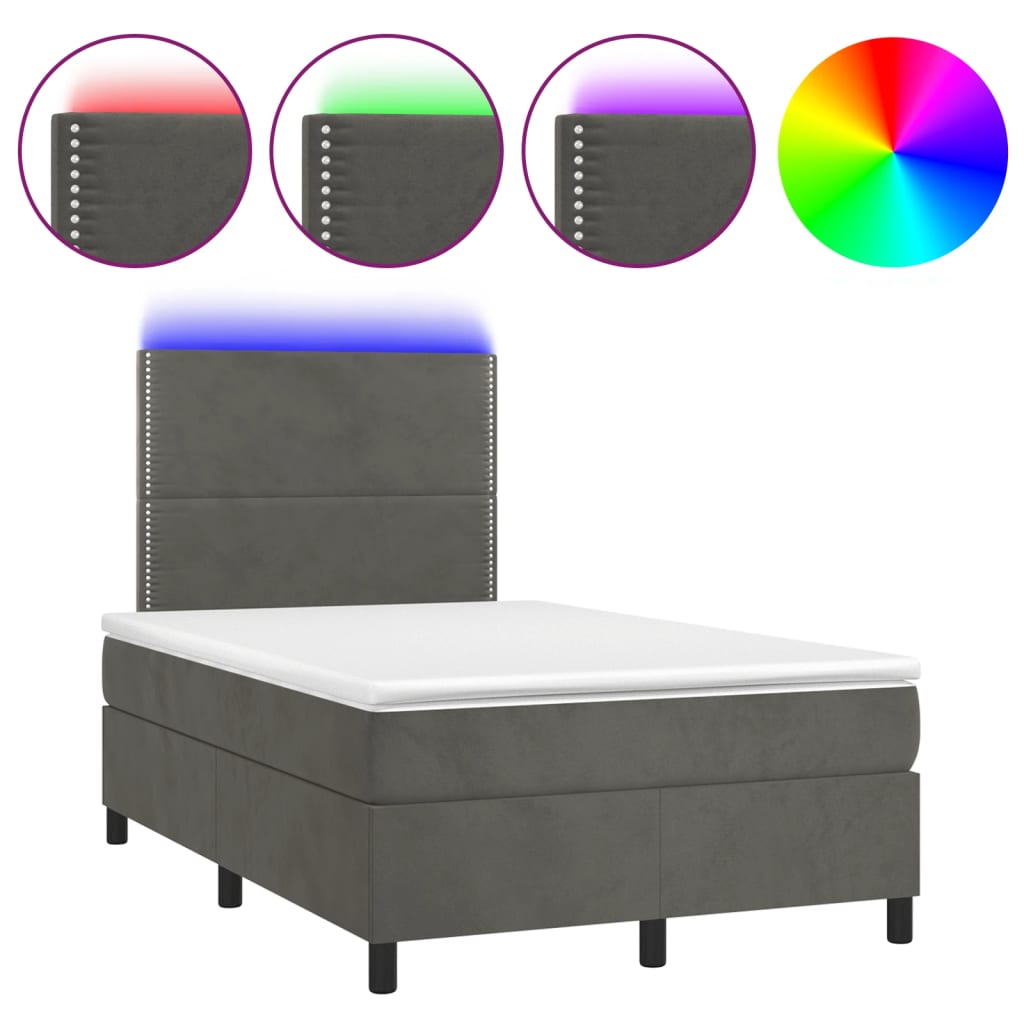 Sommier à lattes de lit avec matelas LED gris foncé 120x190 cm - XIOS