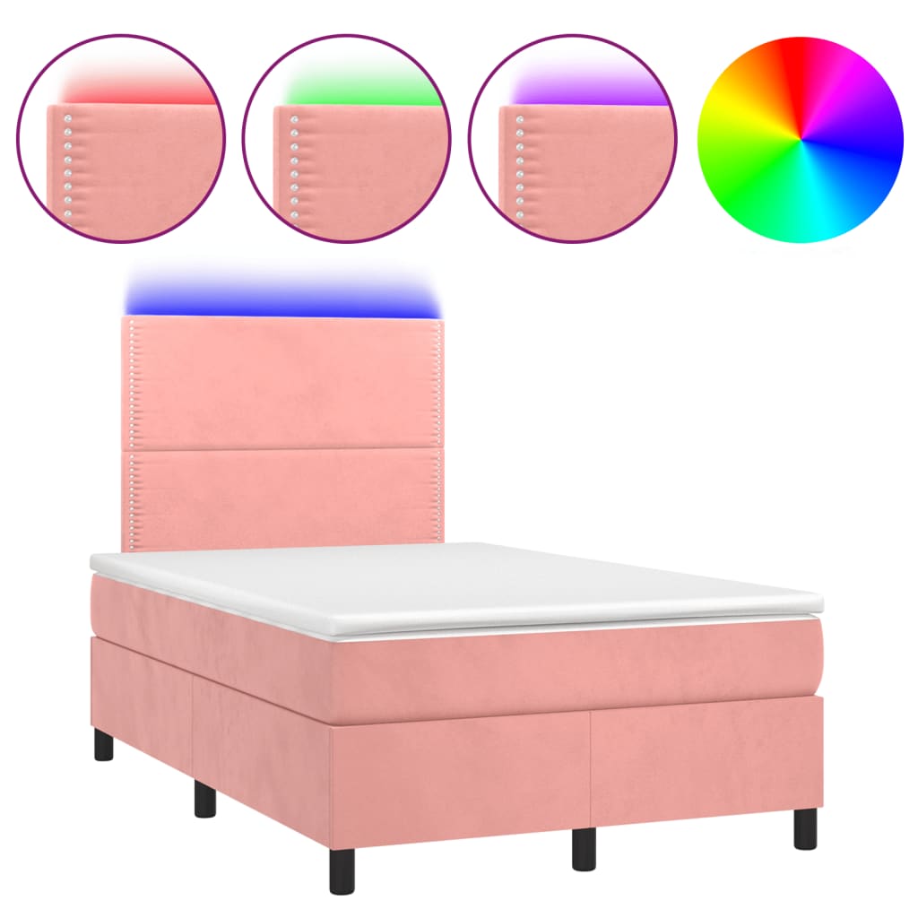 Sommier à lattes de lit et matelas LED rose 120x190 cm velours - XIOS