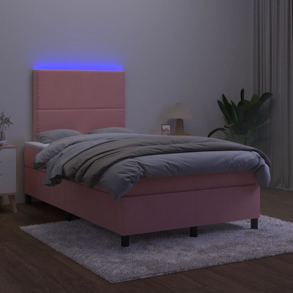 Sommier à lattes de lit et matelas LED rose 120x190 cm velours - XIOS
