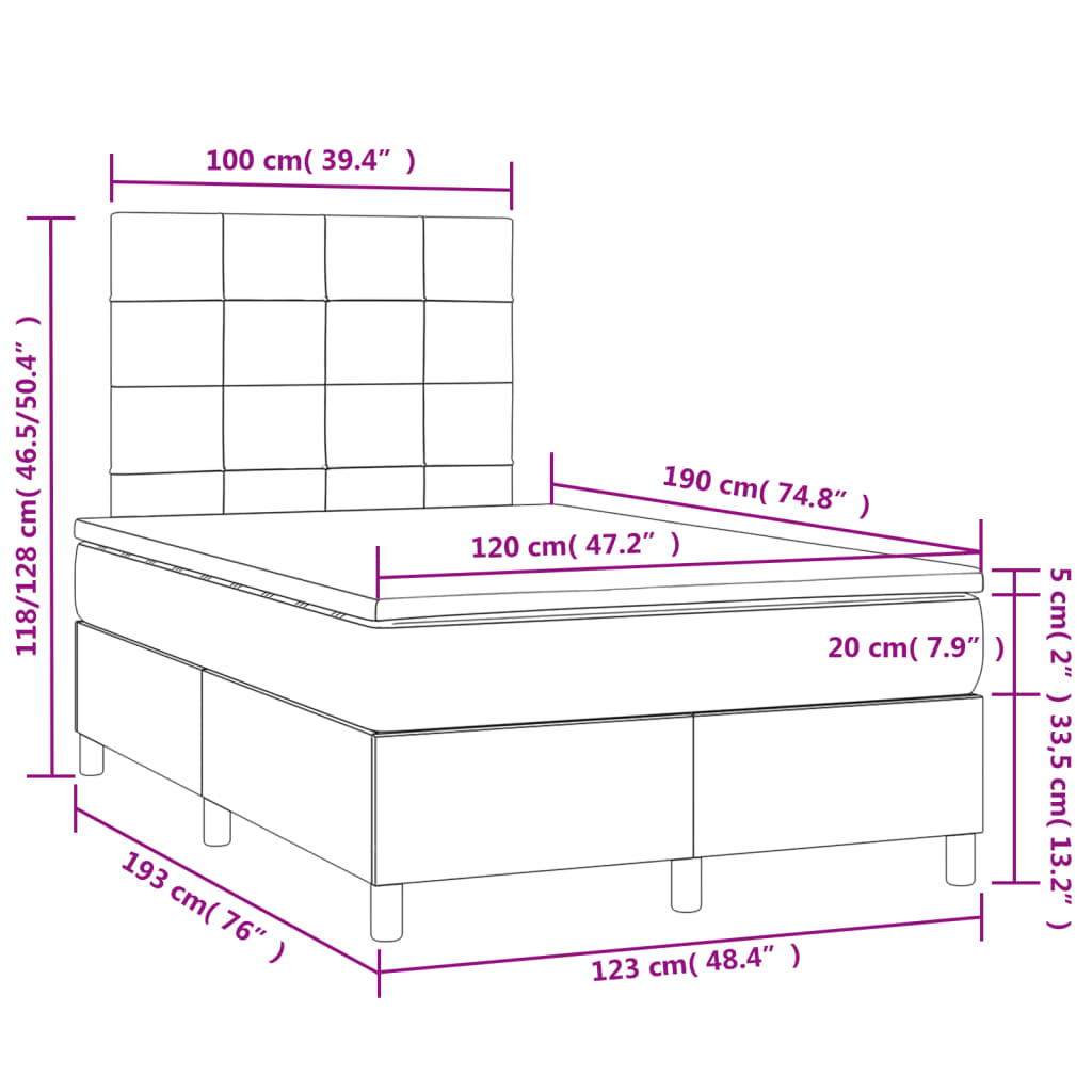 Sommier à lattes de lit avec matelas LED gris clair 120x190 cm - XIOS