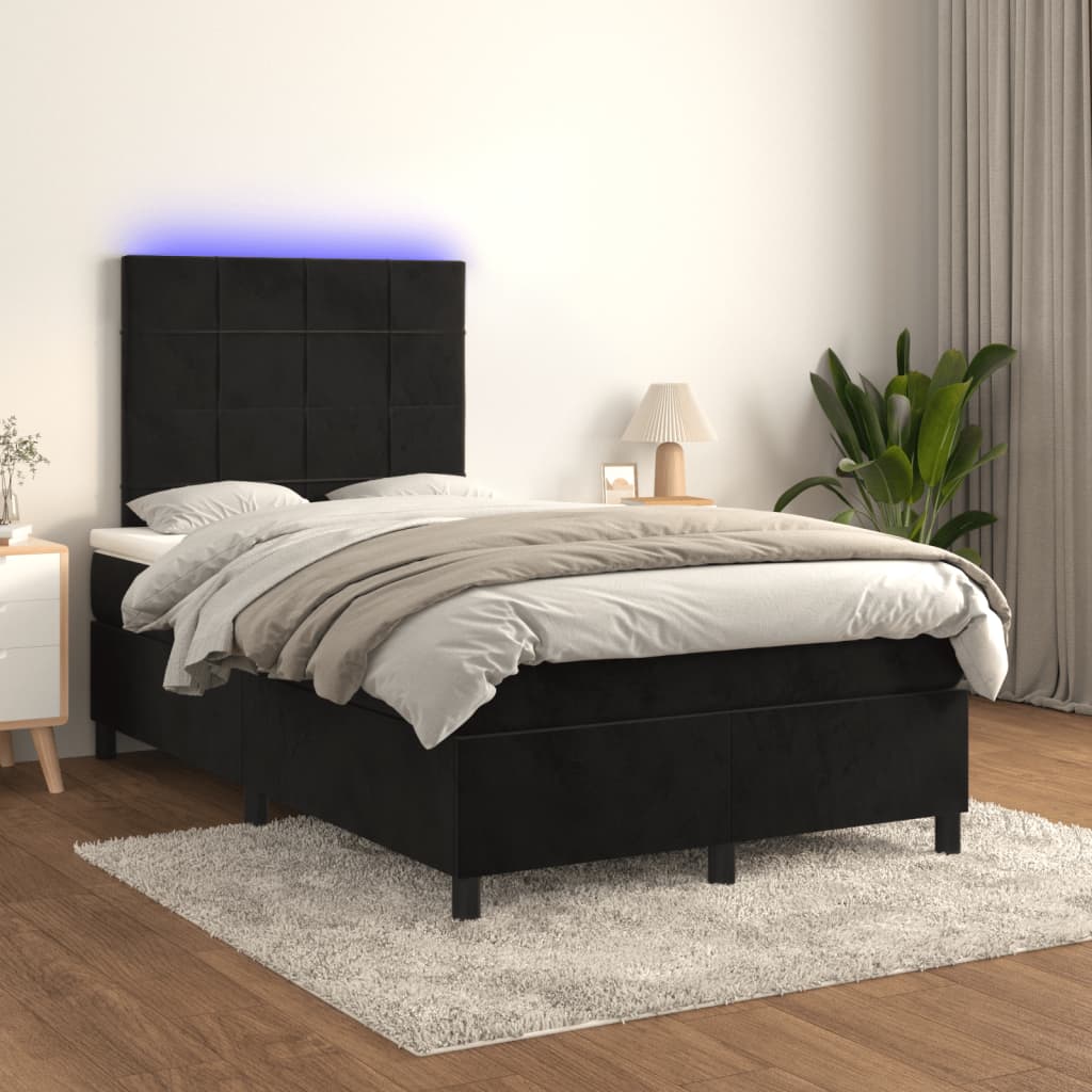 Sommier à lattes de lit et matelas LED noir 120x190 cm velours - XIOS