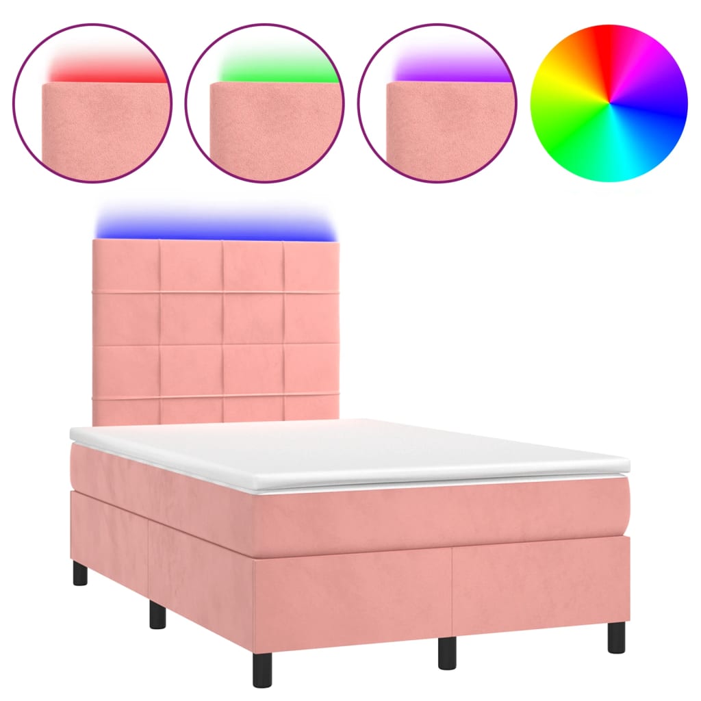 Sommier à lattes de lit et matelas LED rose 120x190 cm velours - XIOS