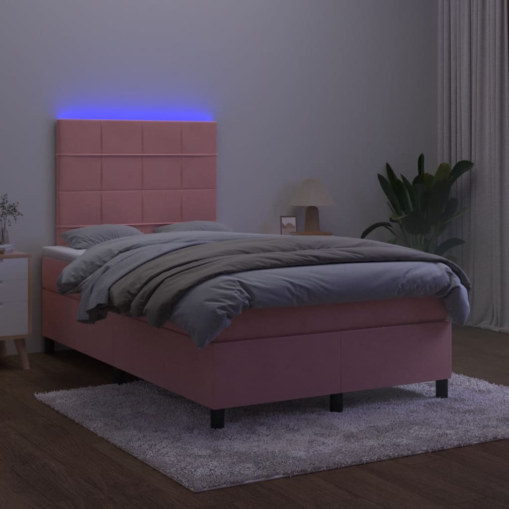 Sommier à lattes de lit et matelas LED rose 120x190 cm velours - XIOS
