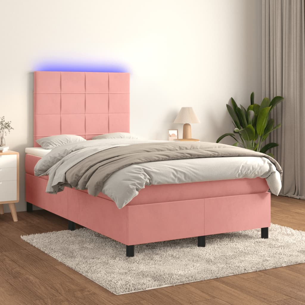 Sommier à lattes de lit et matelas LED rose 120x190 cm velours - XIOS