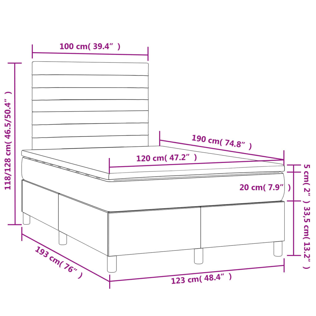 Sommier à lattes de lit avec matelas LED bleu foncé 120x190 cm - XIOS