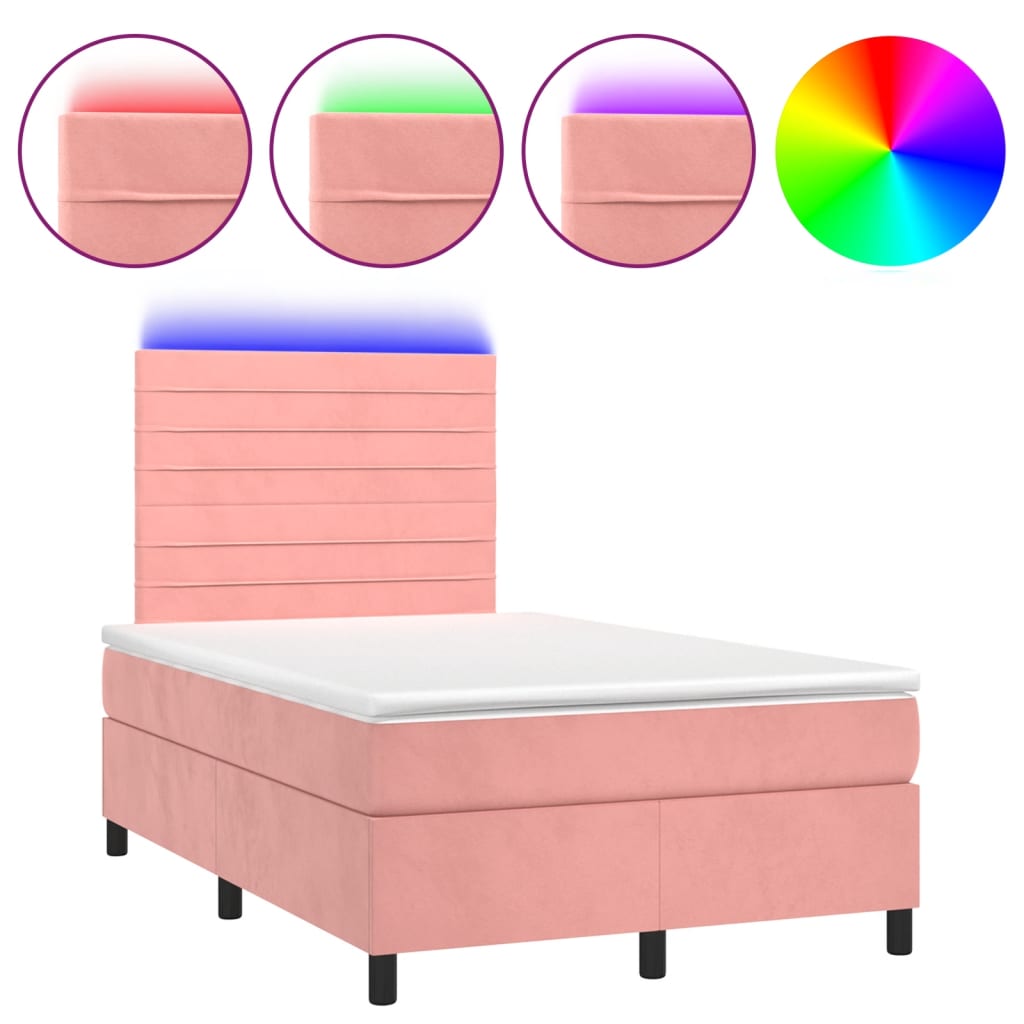 Sommier à lattes de lit et matelas LED rose 120x190 cm velours - XIOS