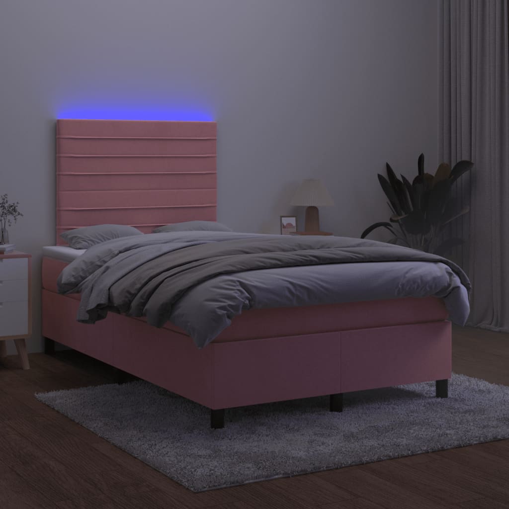 Sommier à lattes de lit et matelas LED rose 120x190 cm velours - XIOS