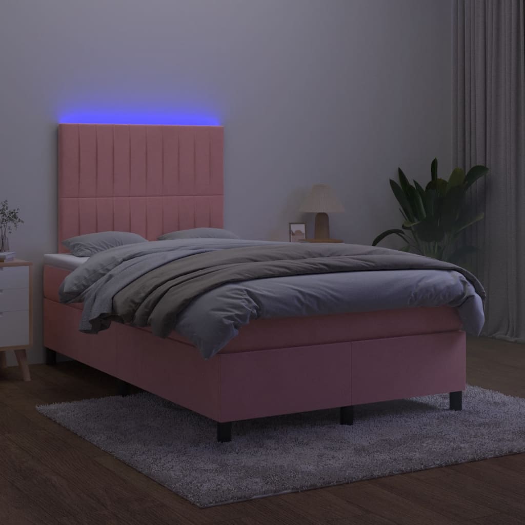 Sommier à lattes de lit et matelas LED rose 120x190 cm velours - XIOS