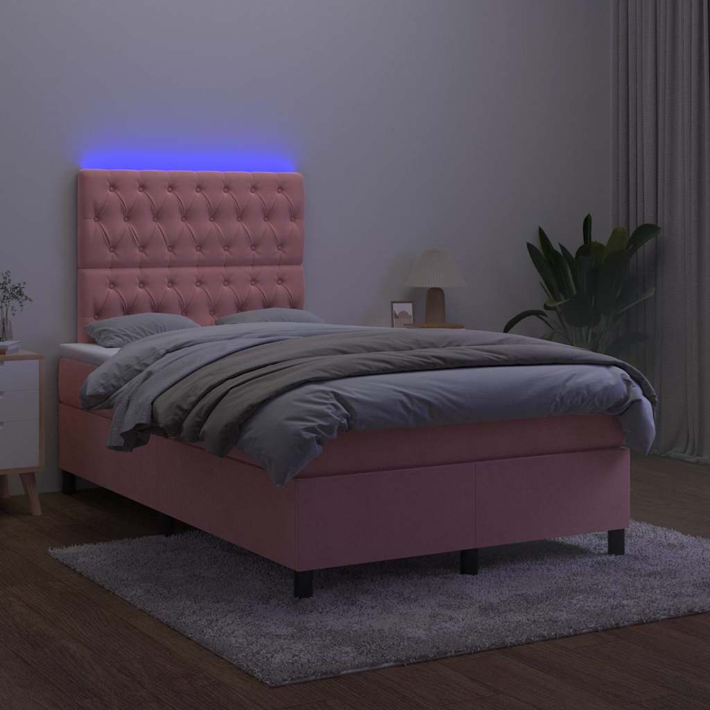 Sommier à lattes de lit et matelas LED rose 120x190 cm velours - XIOS