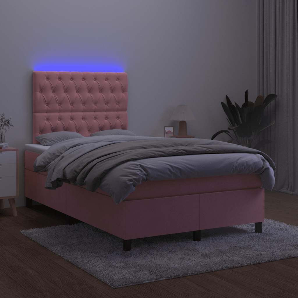 Sommier à lattes de lit et matelas LED rose 120x190 cm velours - XIOS