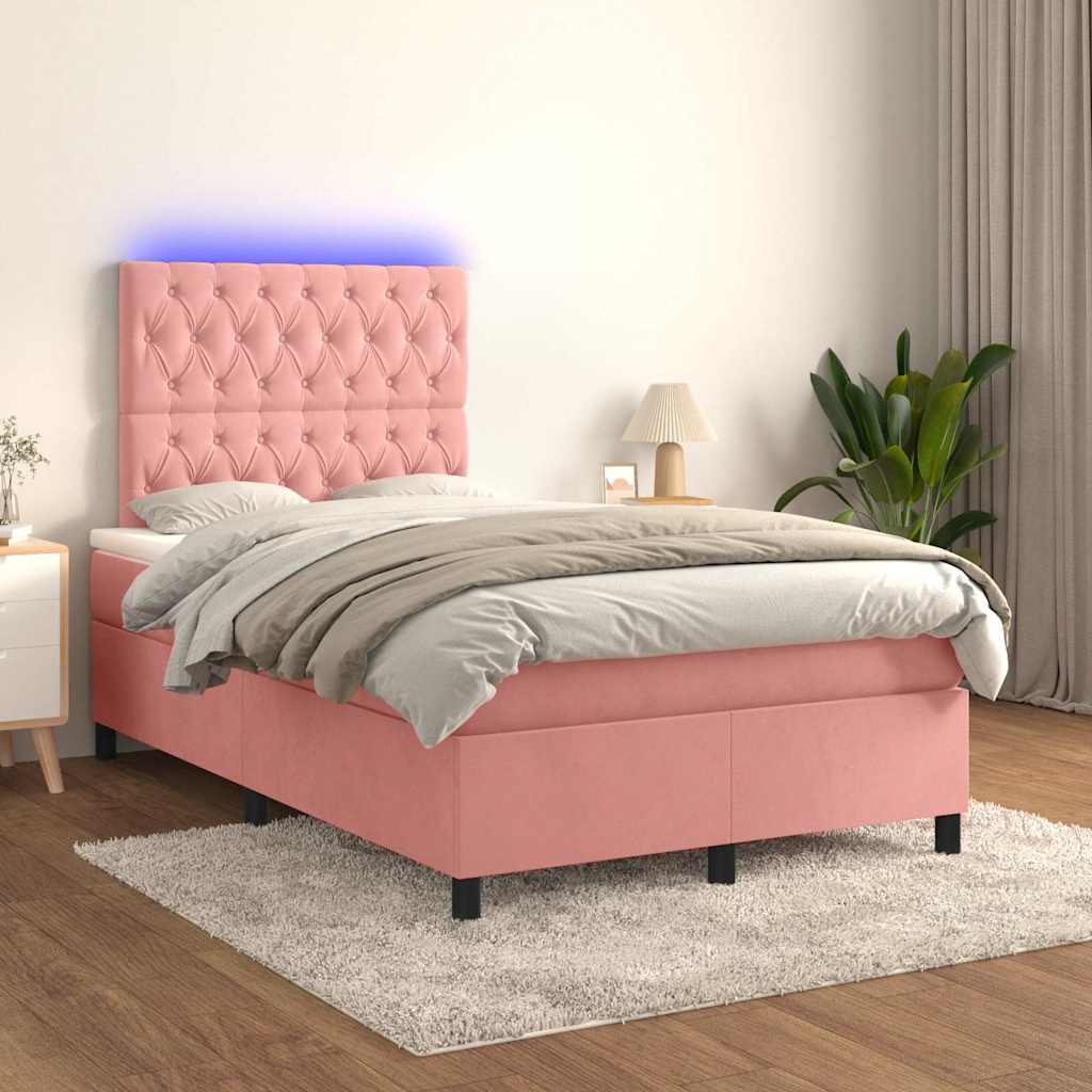 Sommier à lattes de lit et matelas LED rose 120x190 cm velours - XIOS