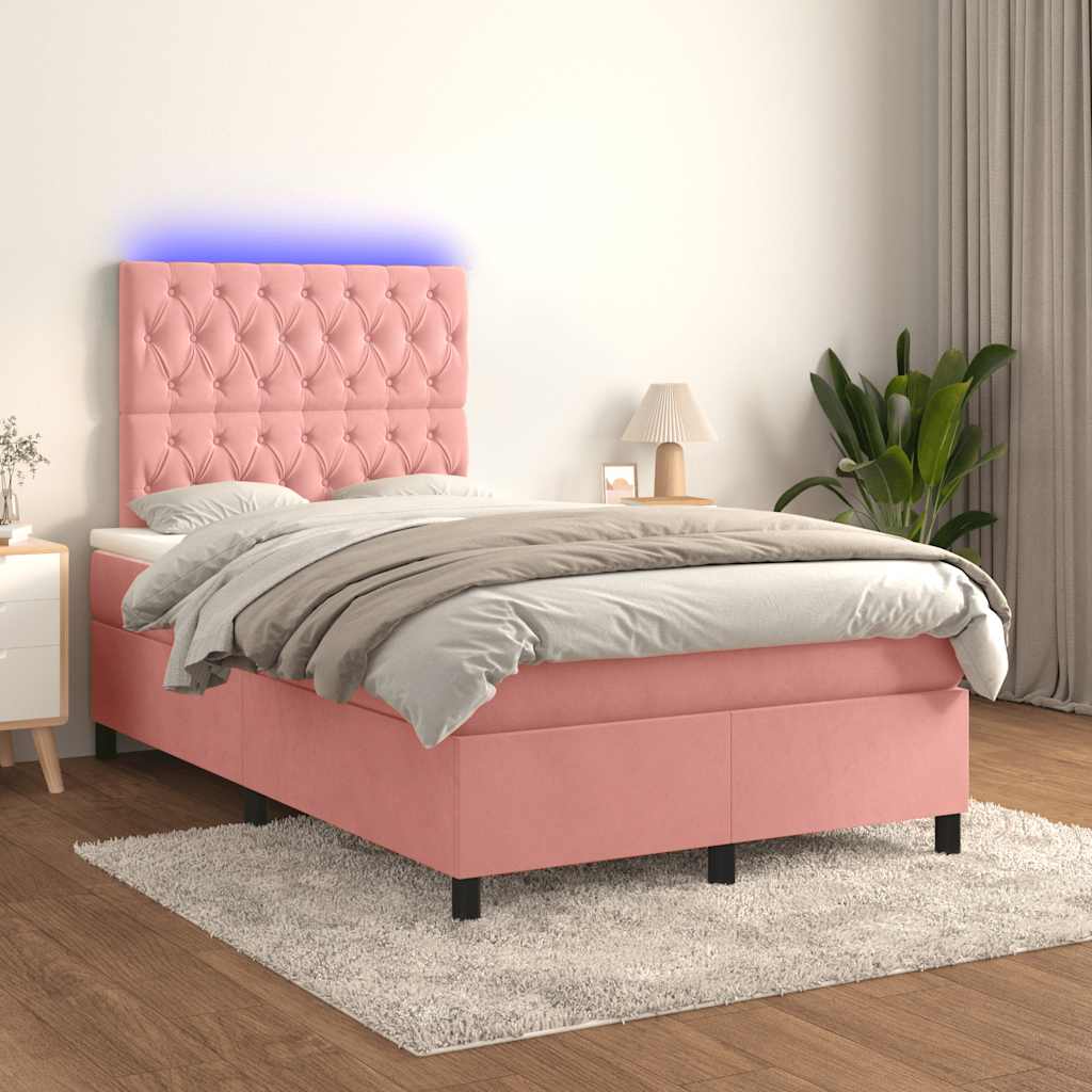 Sommier à lattes de lit et matelas LED rose 120x190 cm velours - XIOS