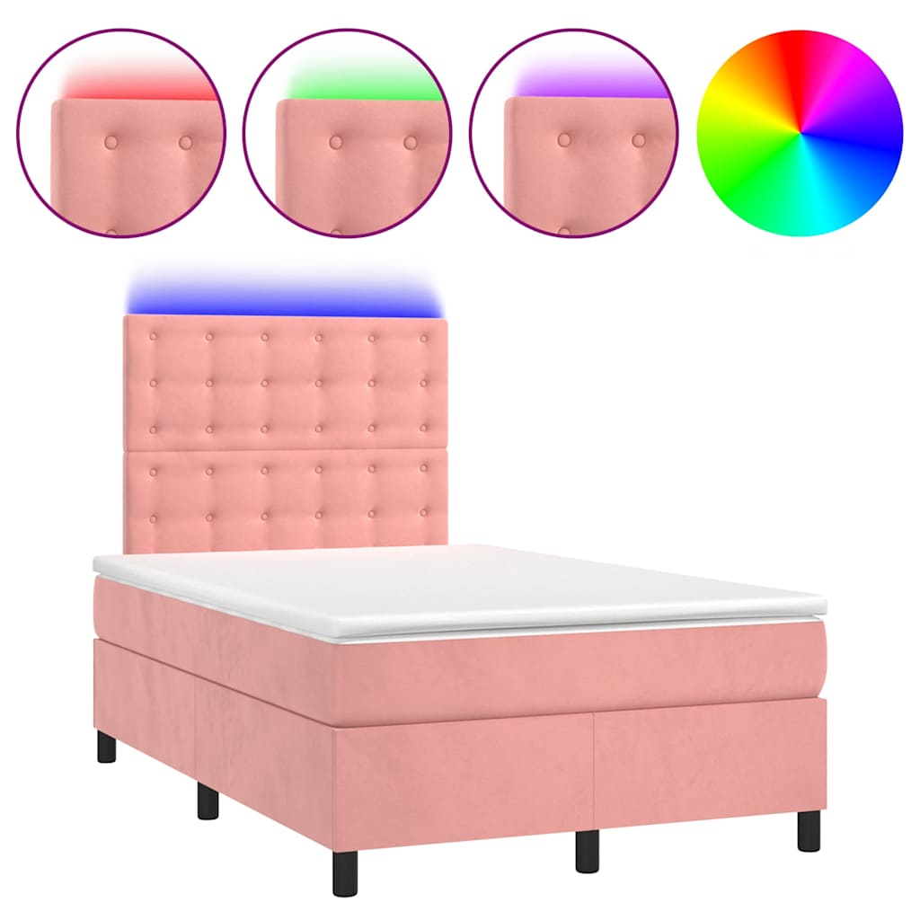 Sommier à lattes de lit et matelas LED rose 120x190 cm velours - XIOS