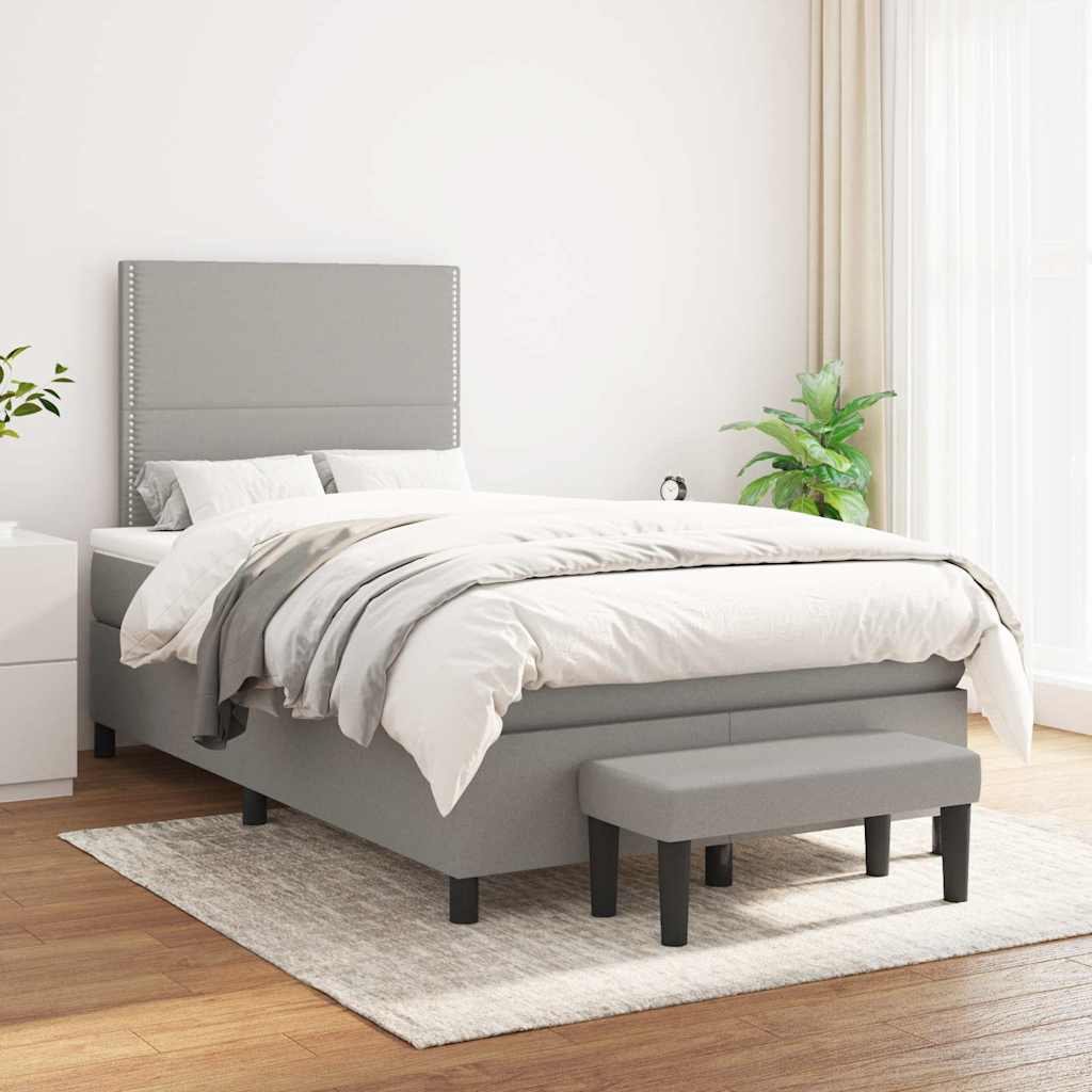 Sommier à lattes de lit et matelas gris clair 120x190 cm tissu - XIOS