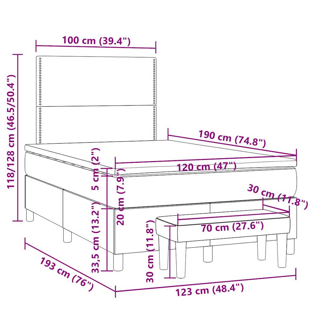 Sommier à lattes de lit avec matelas taupe 120x190 cm tissu - XIOS