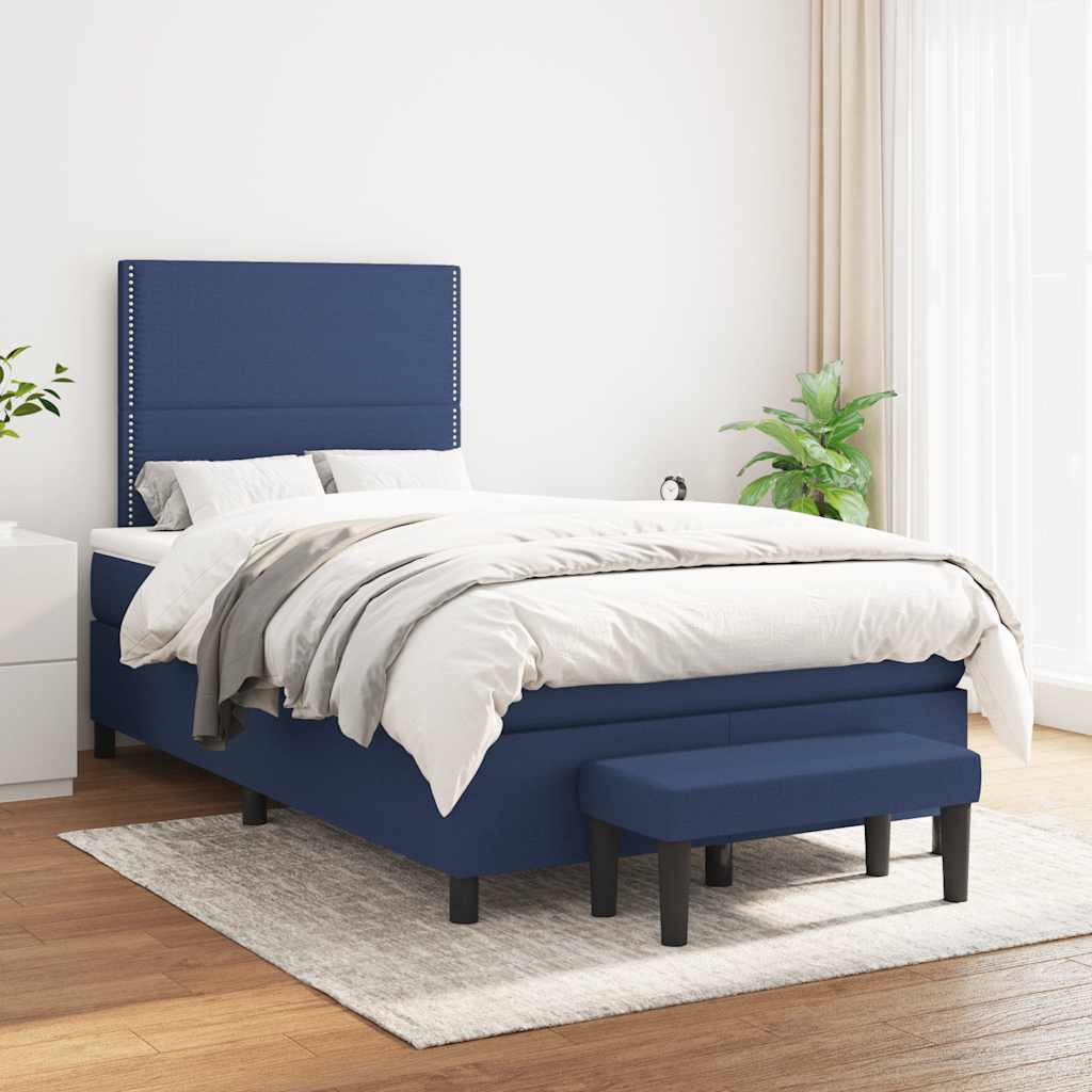 Sommier à lattes de lit avec matelas bleu 120x190 cm tissu - XIOS
