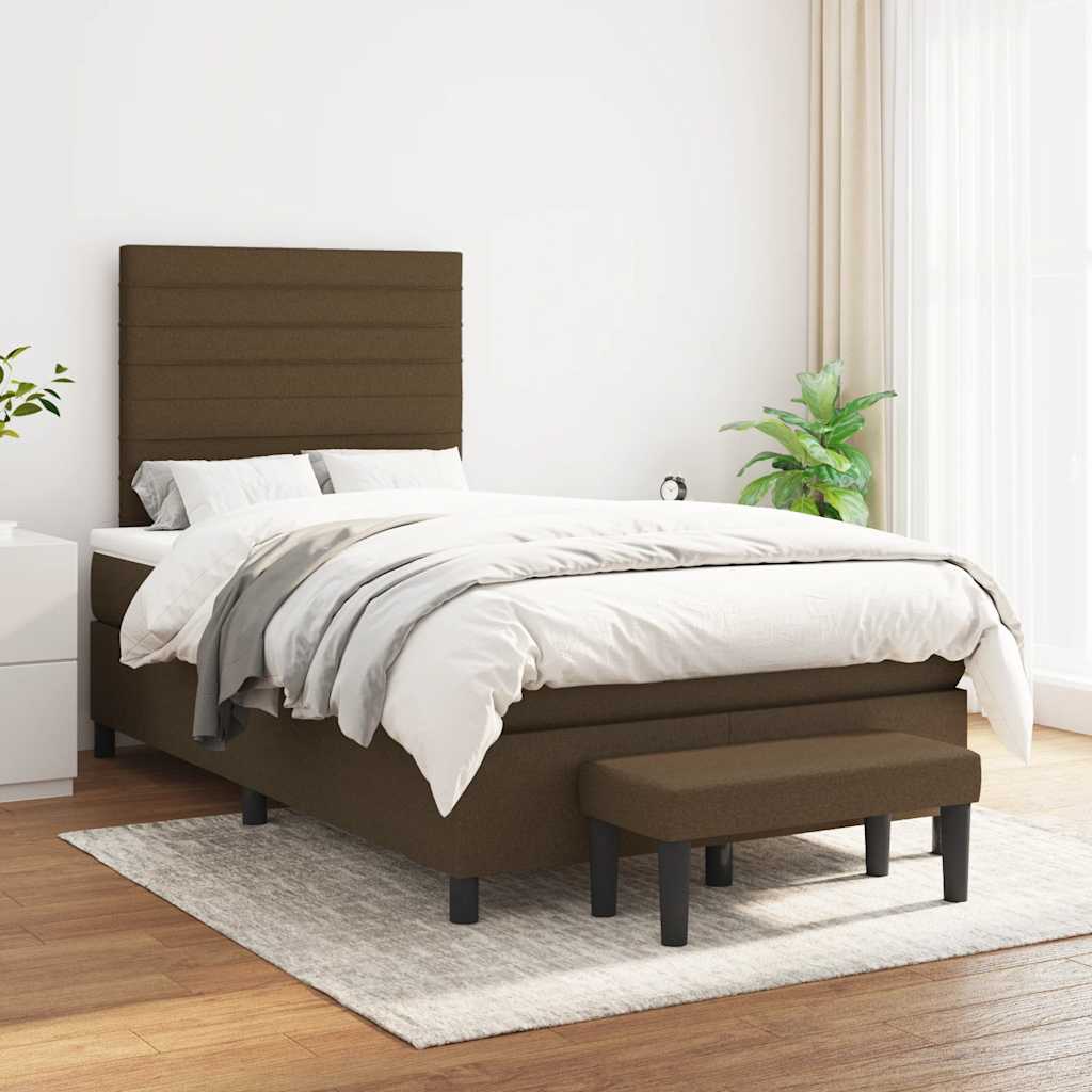 Sommier à lattes de lit et matelas marron foncé 120x190cm tissu - XIOS