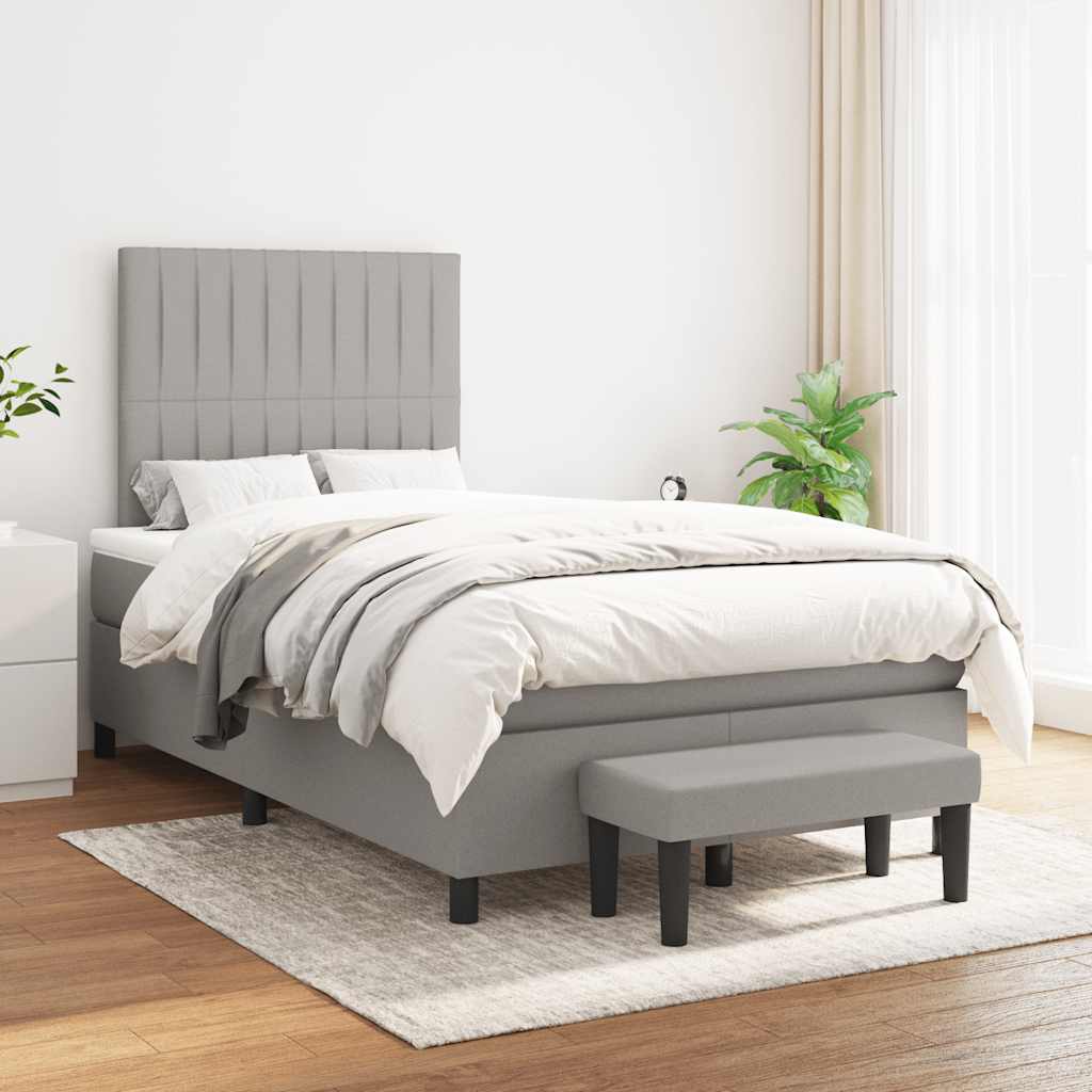 Sommier à lattes de lit et matelas gris clair 120x190 cm tissu - XIOS