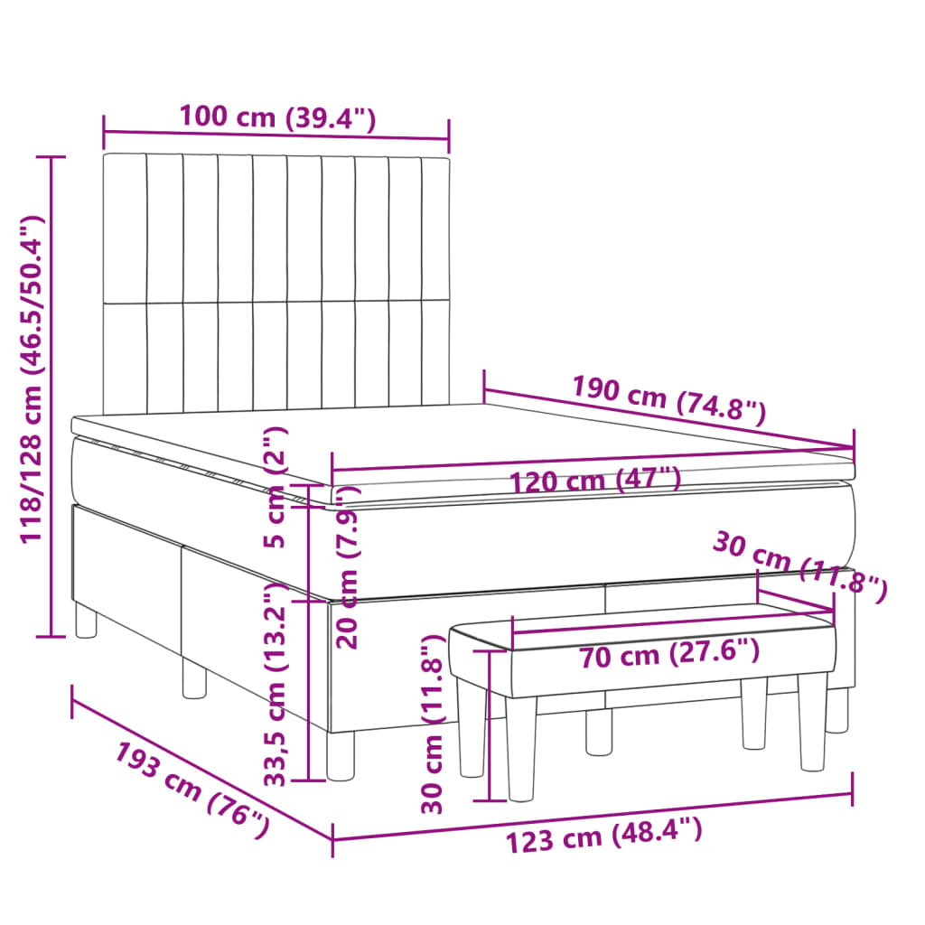 Sommier à lattes de lit avec matelas taupe 120x190 cm tissu - XIOS
