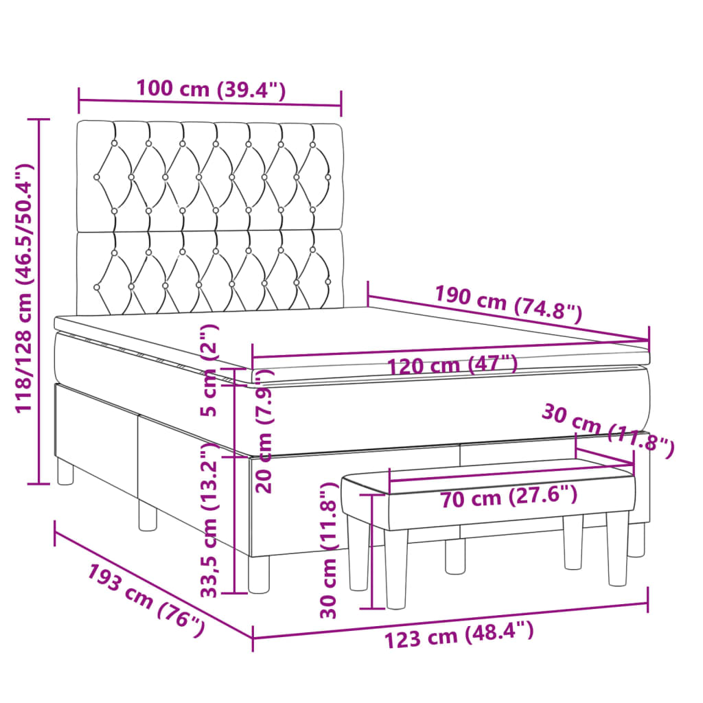Sommier à lattes de lit avec matelas taupe 120x190 cm tissu - XIOS