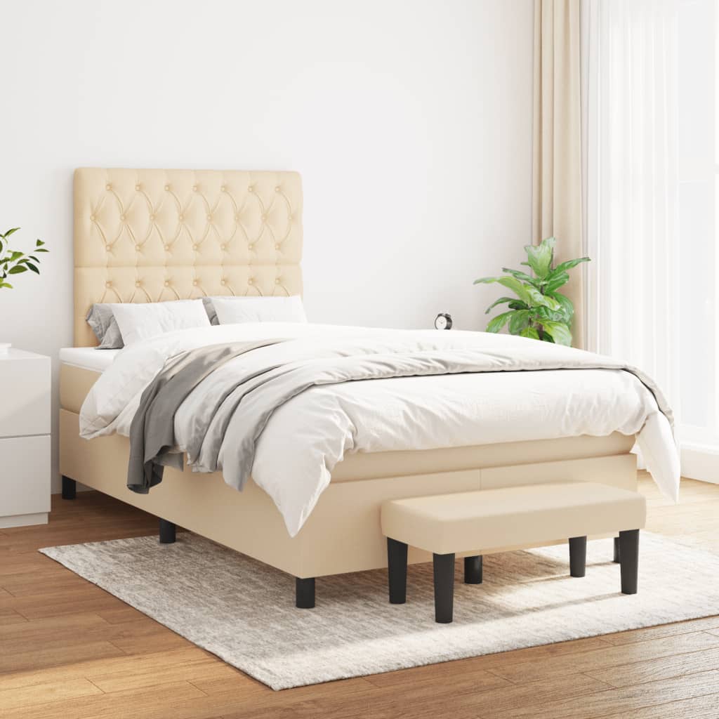 Sommier à lattes de lit avec matelas crème 120x190 cm tissu - XIOS