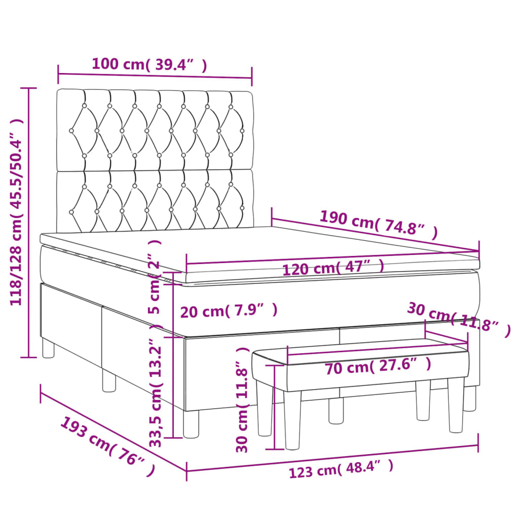 Sommier à lattes de lit avec matelas crème 120x190 cm tissu - XIOS