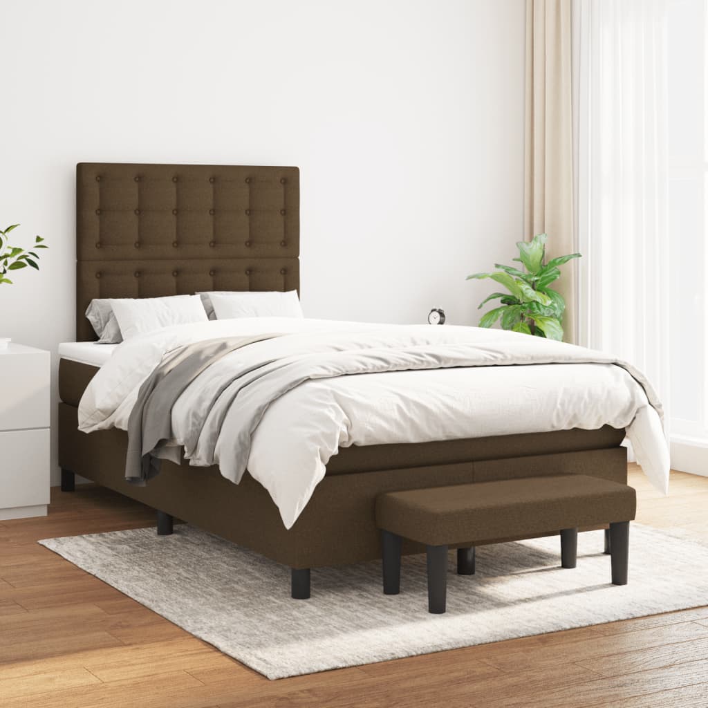Sommier à lattes de lit et matelas marron foncé 120x190cm tissu - XIOS