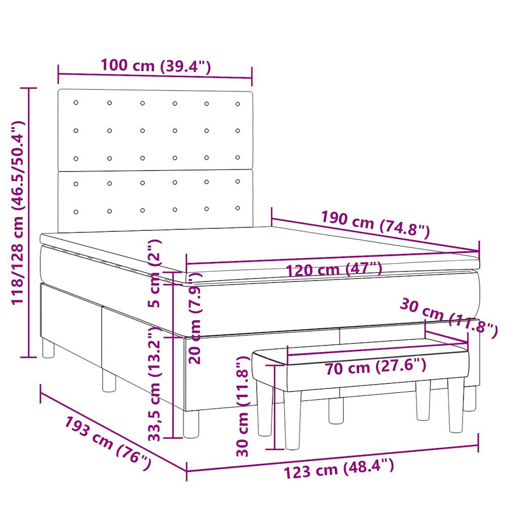 Sommier à lattes de lit avec matelas taupe 120x190 cm tissu - XIOS