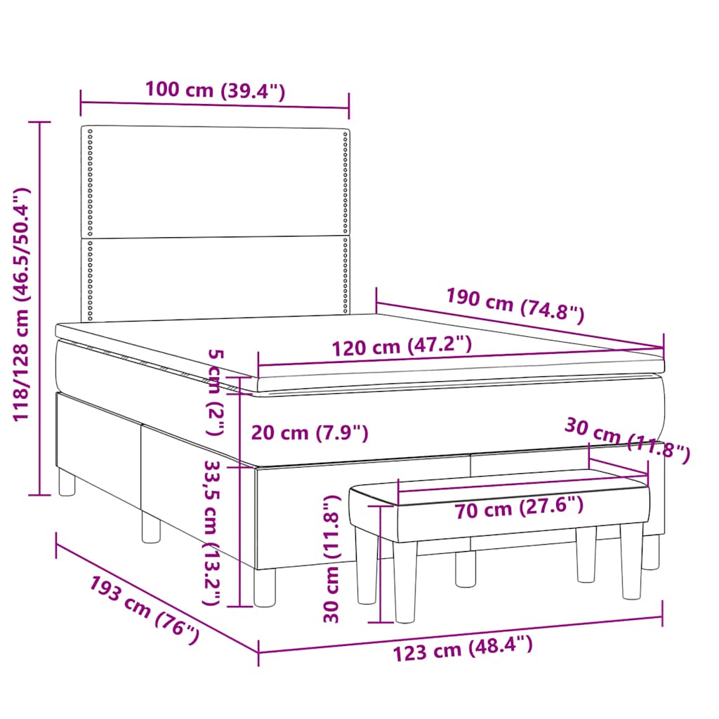 Sommier à lattes de lit et matelas gris clair 120x190 cm tissu - XIOS
