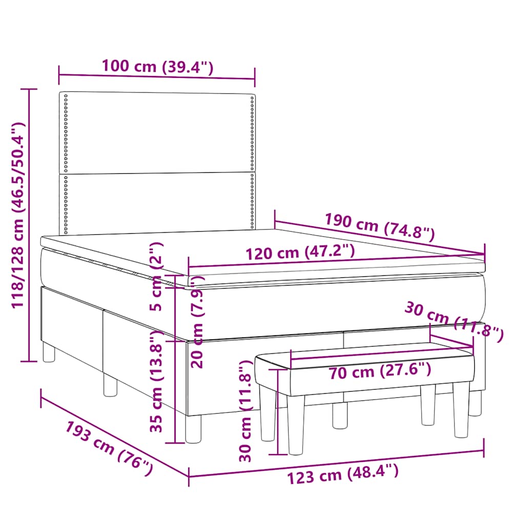 Sommier à lattes de lit avec matelas taupe 120x190 cm tissu - XIOS