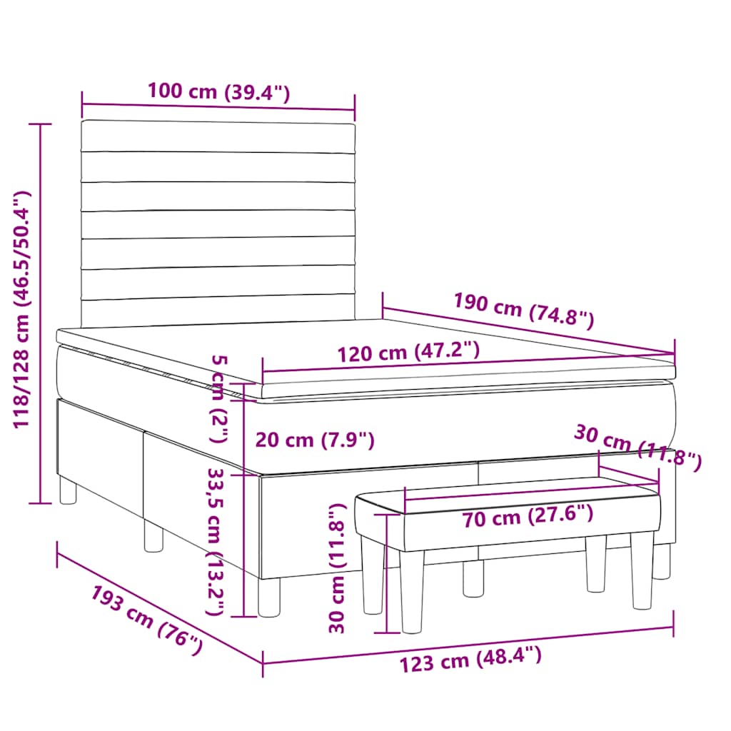 Sommier à lattes de lit et matelas gris clair 120x190 cm tissu - XIOS