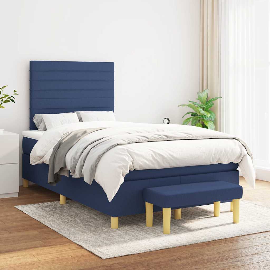 Sommier à lattes de lit avec matelas bleu 120x190 cm tissu - XIOS