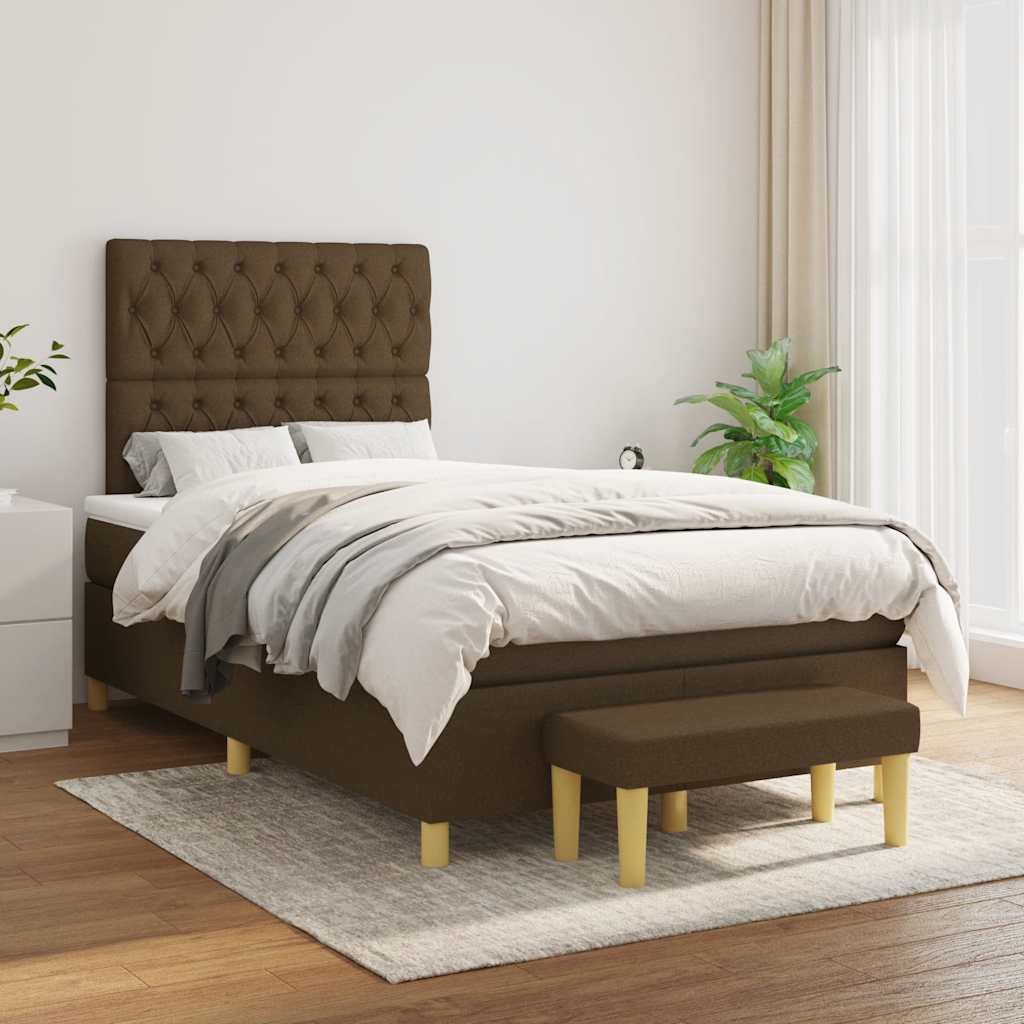 Sommier à lattes de lit et matelas marron foncé 120x190cm tissu - XIOS