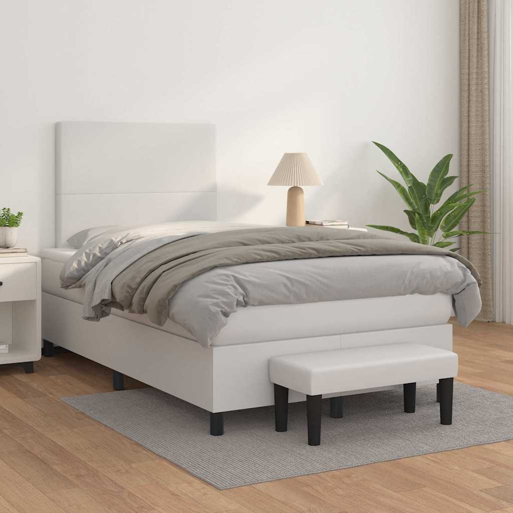 Sommier à lattes de lit avec matelas blanc 120x190cm similicuir