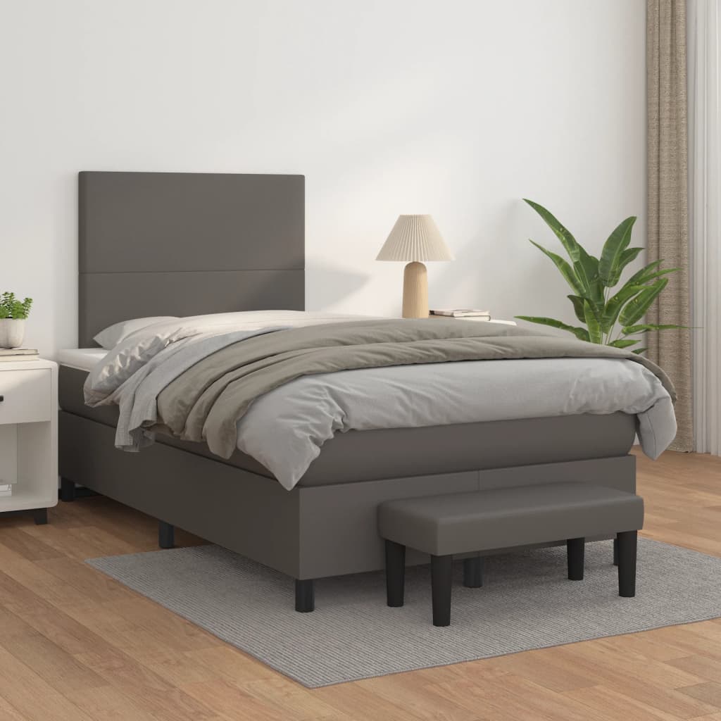 Sommier à lattes de lit avec matelas gris 120x190 cm similicuir - XIOS