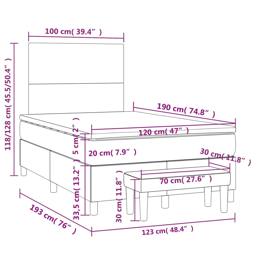 Sommier à lattes de lit avec matelas gris 120x190 cm similicuir - XIOS