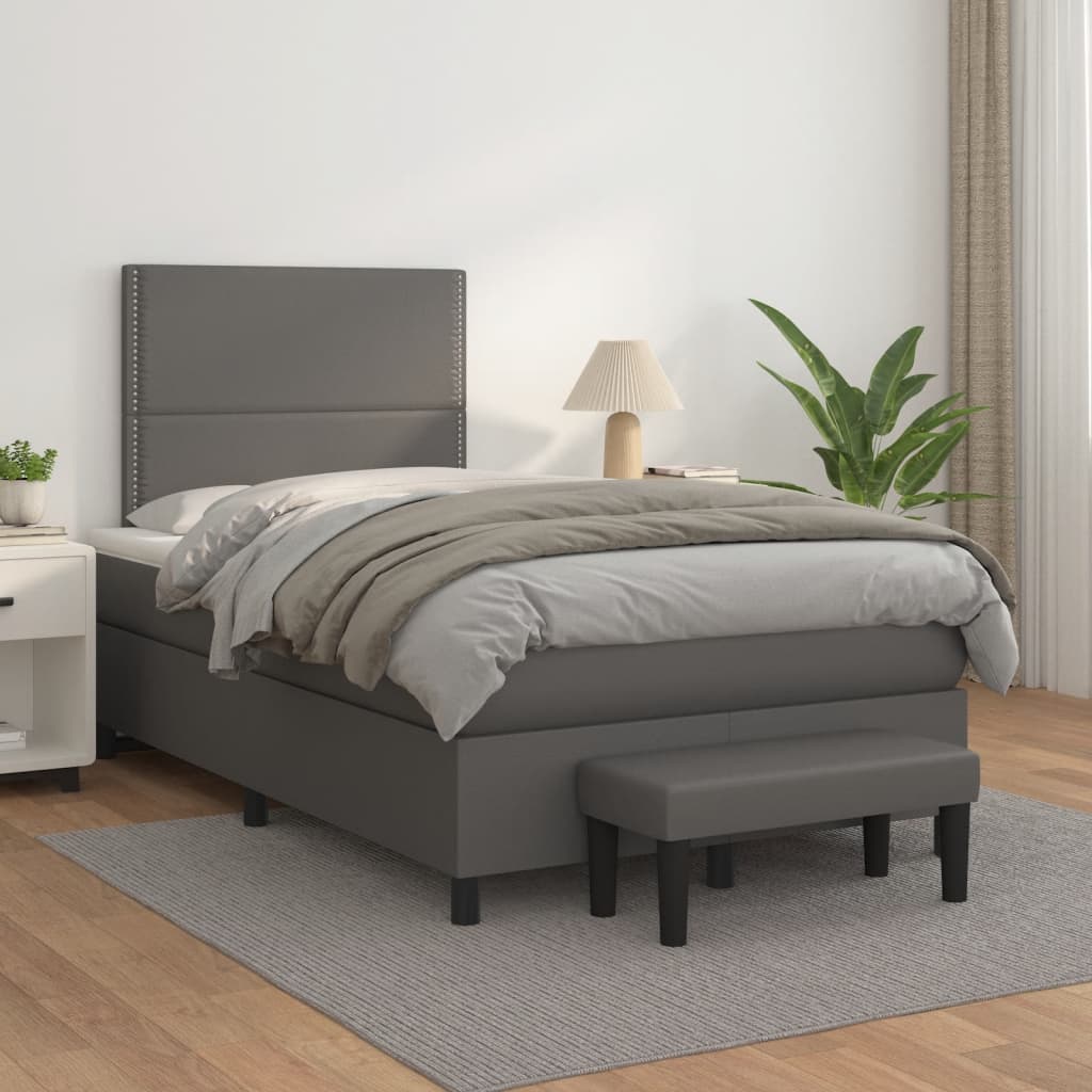 Sommier à lattes de lit avec matelas gris 120x190 cm similicuir